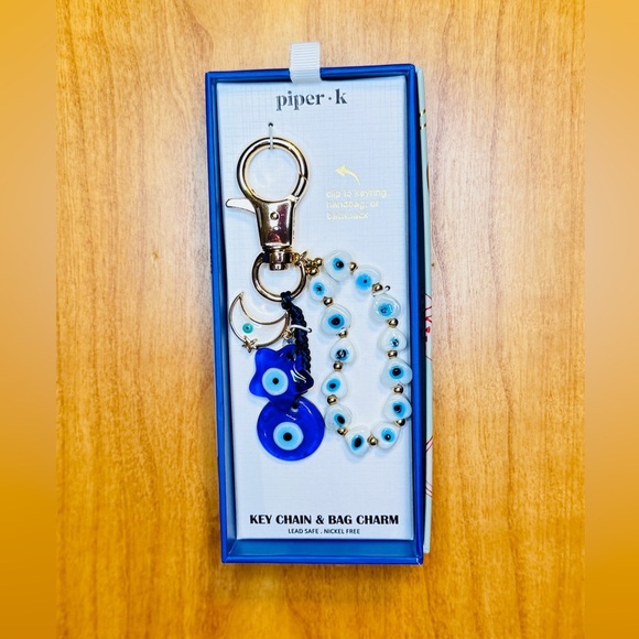 Piper K Evil Eye Bag Charm & Keychain – Blue Beaded Protection Amulet Clip - Picture 6 of 6